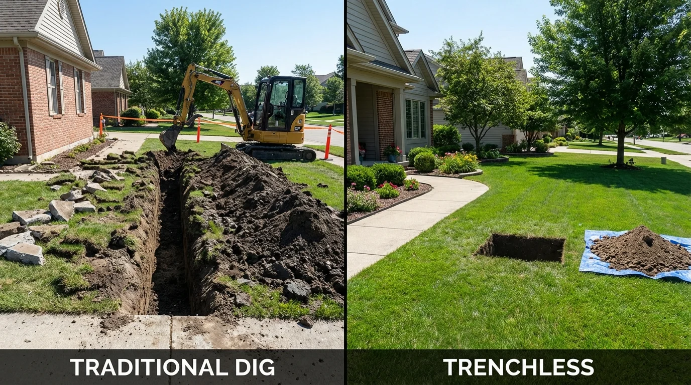 Trenchless sewer repair with minimal yard damage versus traditional excavation in Morovis, PR